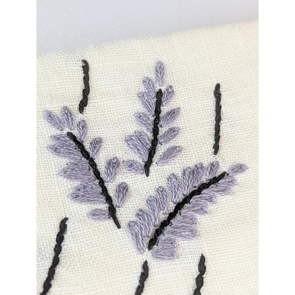 Teal Flowers Lavender Hand Embroidered Linen Dish Towel Vtg Floral Embroidery - Picture 3 of 9